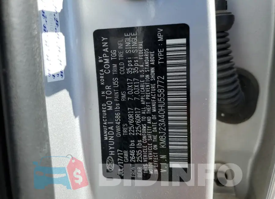 KM8J23A40HU558772 Photo# 13