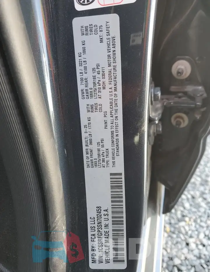 1C6SRFGP3SN702458 Photo# 12