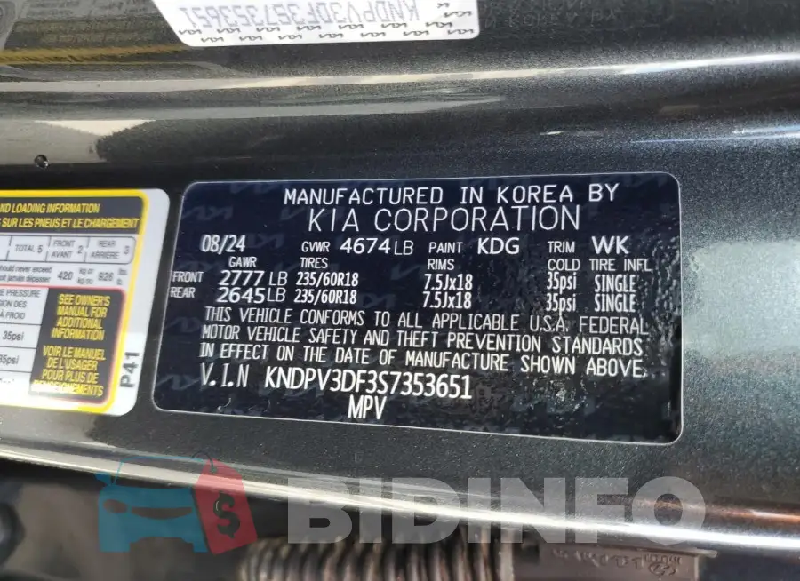 KNDPV3DF3S7353651 Photo# 13