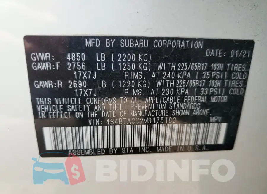4S4BTACC2M3175183 Photo# 13