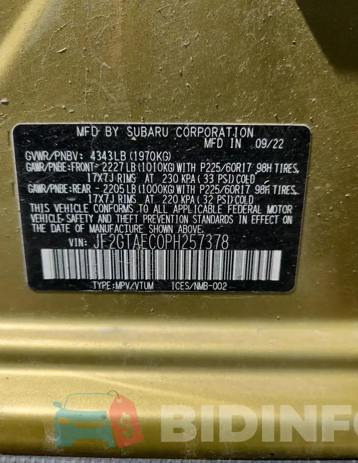 JF2GTAEC0PH257378 Photo# 12