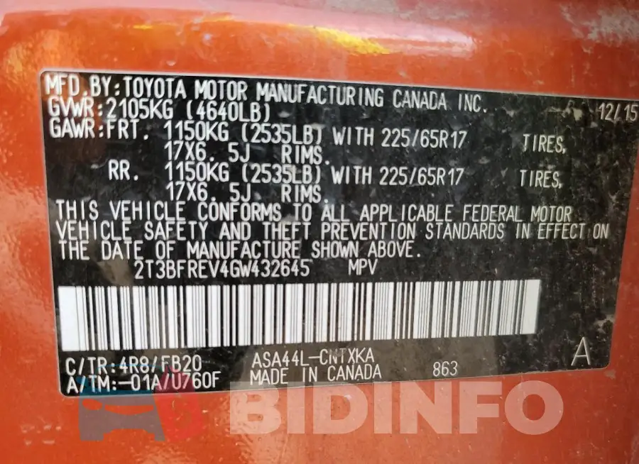 2T3BFREV4GW432645 Photo# 13