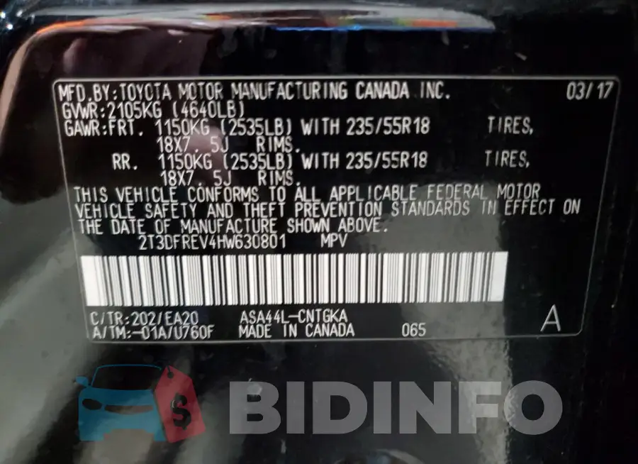 2T3DFREV4HW630801 Photo# 14