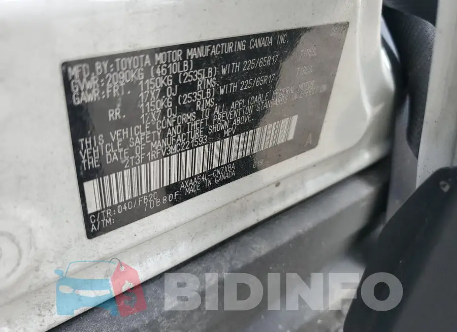 2T3F1RFV3MC221593 Photo# 14
