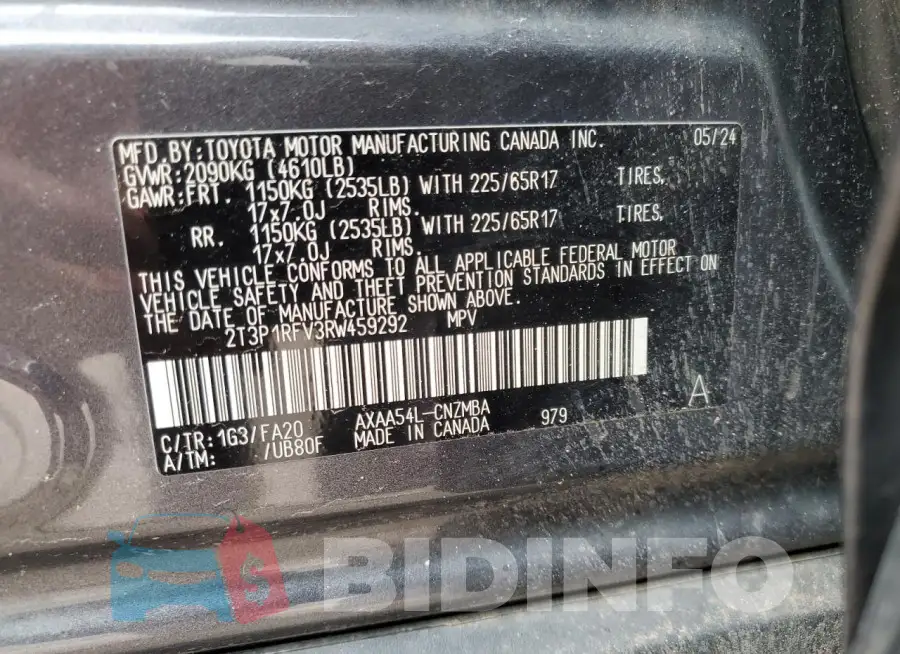 2T3P1RFV3RW459292 Photo# 13