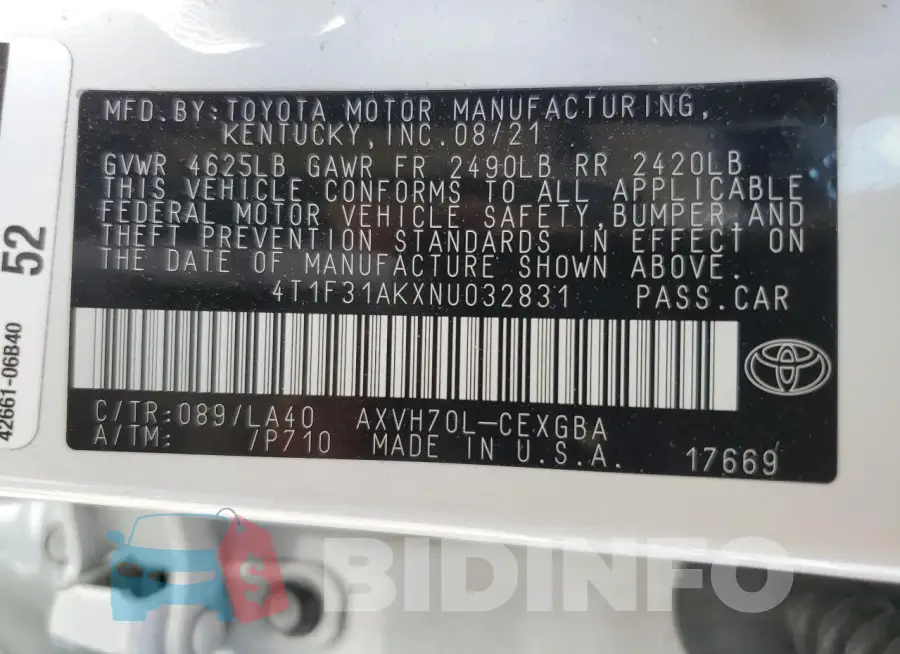 4T1F31AKXNU032831 Photo# 12