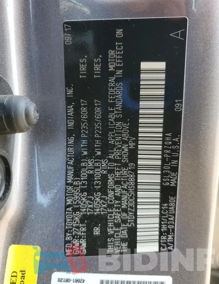 5TDYZ3DC5HS888719 Photo# 13