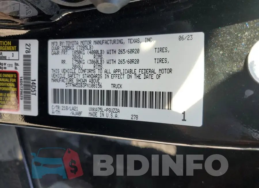 5TFNA5DB3PX108156 Photo# 13