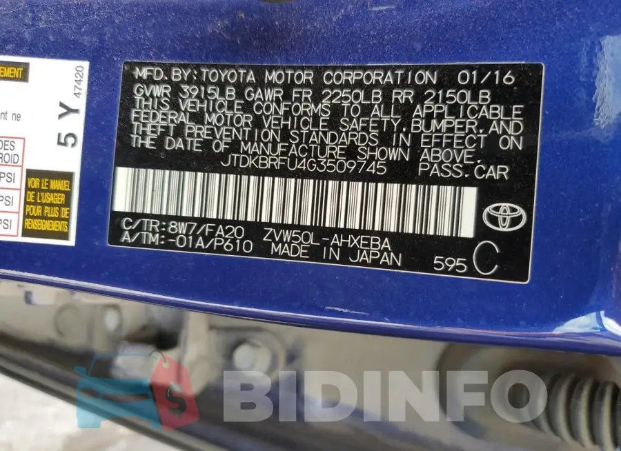 JTDKBRFU4G3509745 Photo# 12