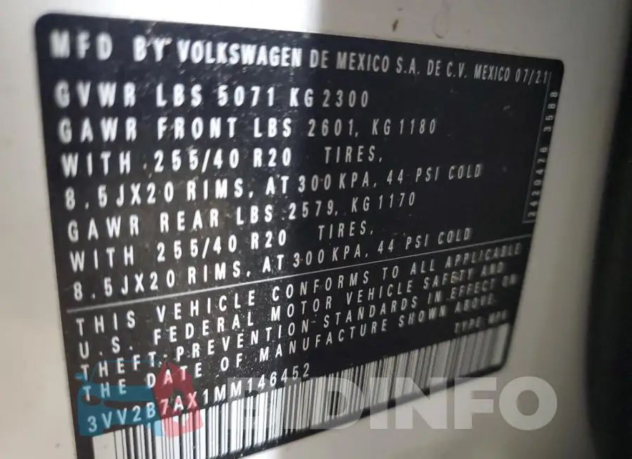 3VV2B7AX1MM146452 Photo# 13
