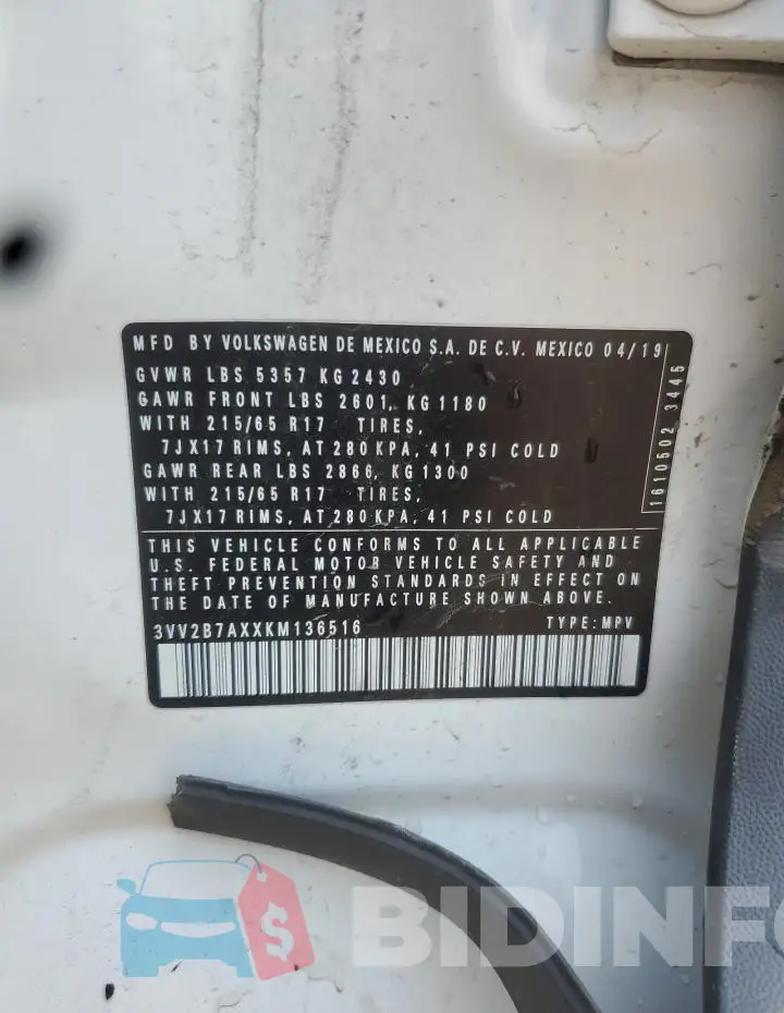 3VV2B7AXXKM136516 Photo# 12
