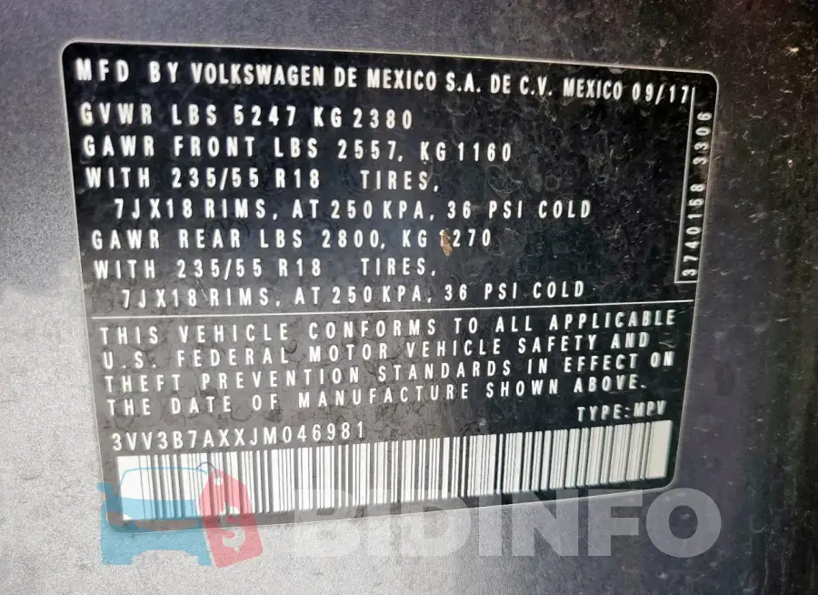3VV3B7AXXJM046981 Photo# 13