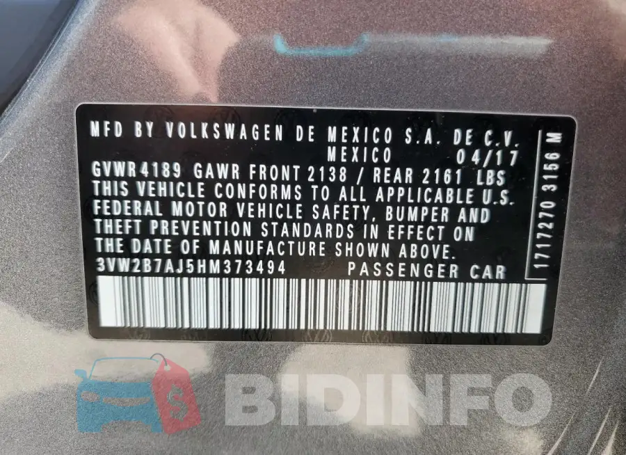 3VW2B7AJ5HM373494 Photo# 12