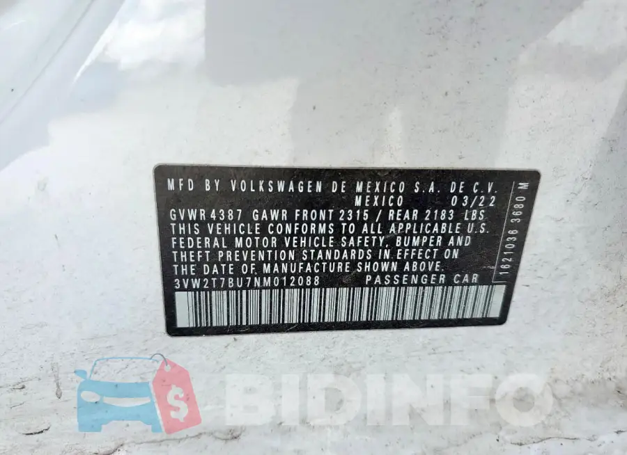 3VW2T7BU7NM012088 Photo# 13