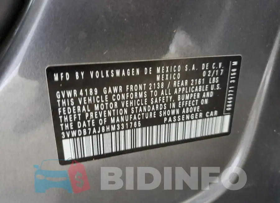 3VWDB7AJ8HM331765 Photo# 12
