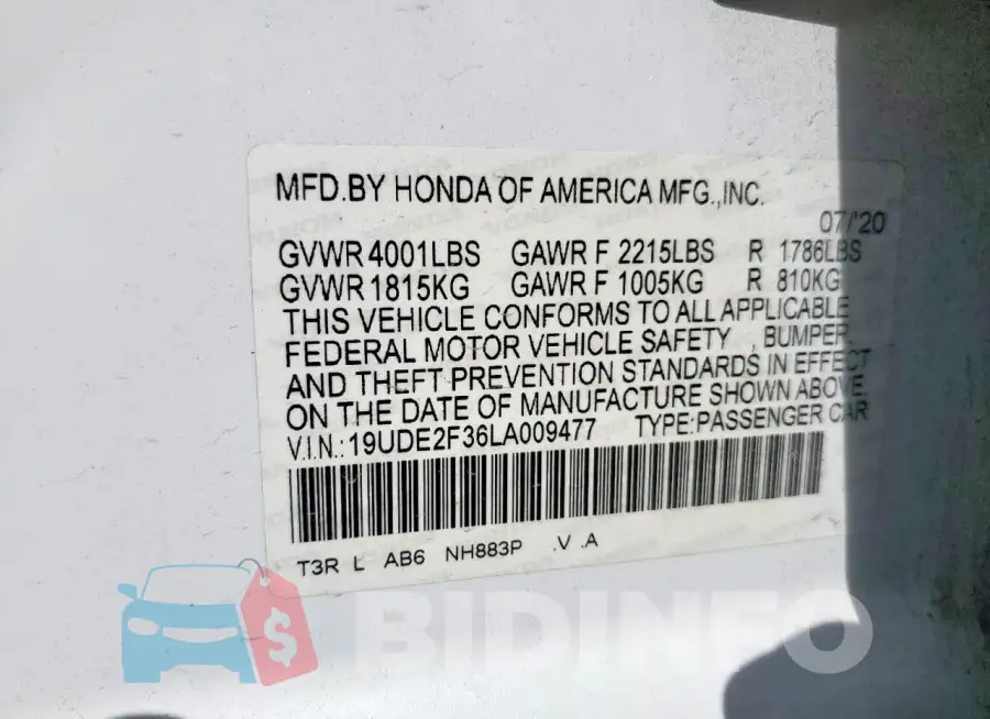 19UDE2F36LA009477 Photo# 12