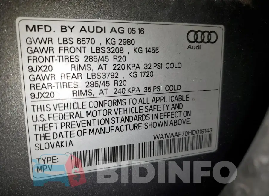 WA1VAAF70HD019143 Photo# 13