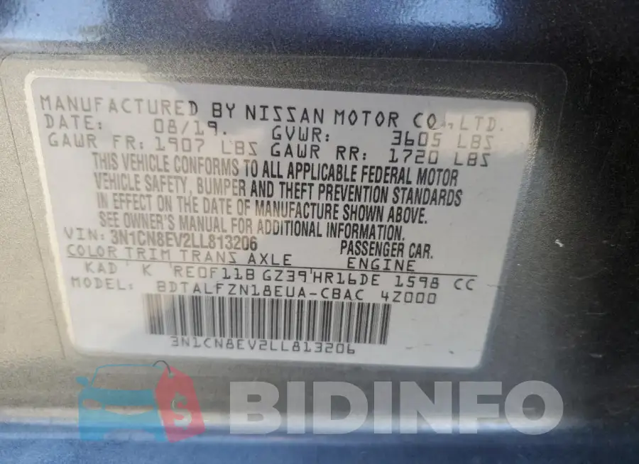 3N1CN8EV2LL813206 Photo# 12