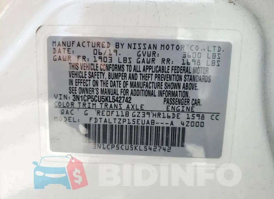 3N1CP5CU5KL542742 Photo# 13