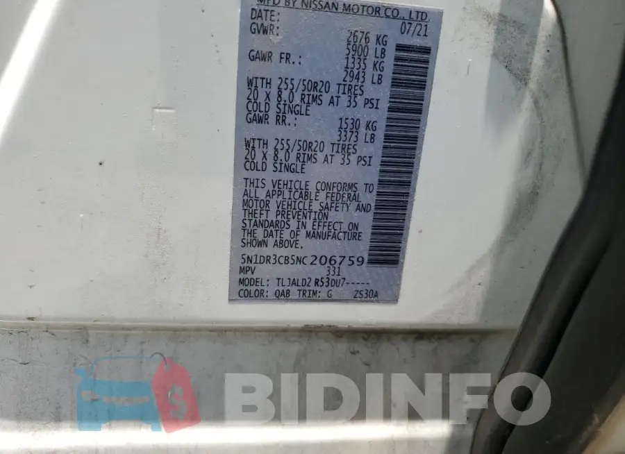 5N1DR3CB5NC206759 Photo# 13