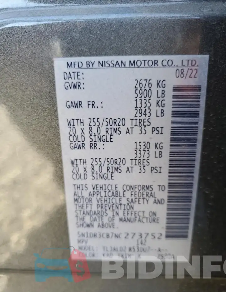 5N1DR3CB7NC273752 Photo# 13
