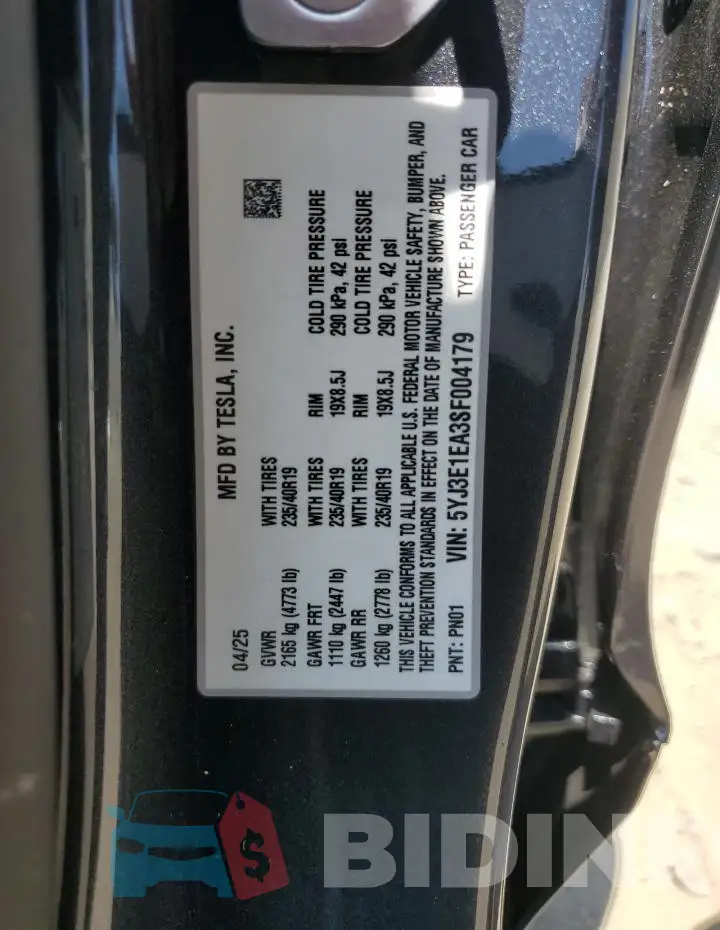 5YJ3E1EA3SF004179 Photo# 12