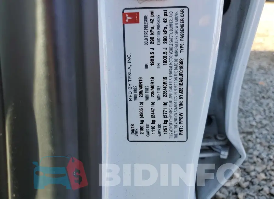 5YJ3E1EA8JF018352 Photo# 12