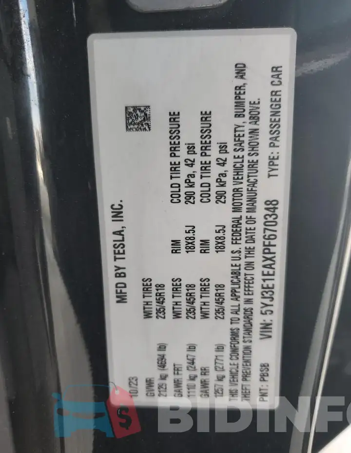 5YJ3E1EAXPF670348 Photo# 12