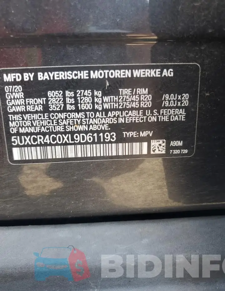 5UXCR4C0XL9D61193 Photo# 13