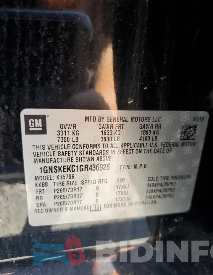 1GNSKEKC1GR436926 Photo# 14