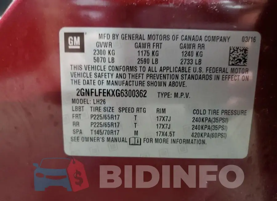 2GNFLFEKXG6300362 Photo# 13