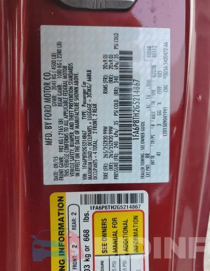 1FA6P8TH2G5214867 Photo# 13