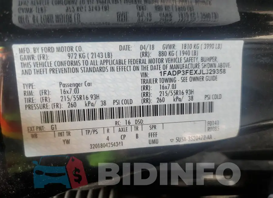 1FADP3FEXJL329358 Photo# 12