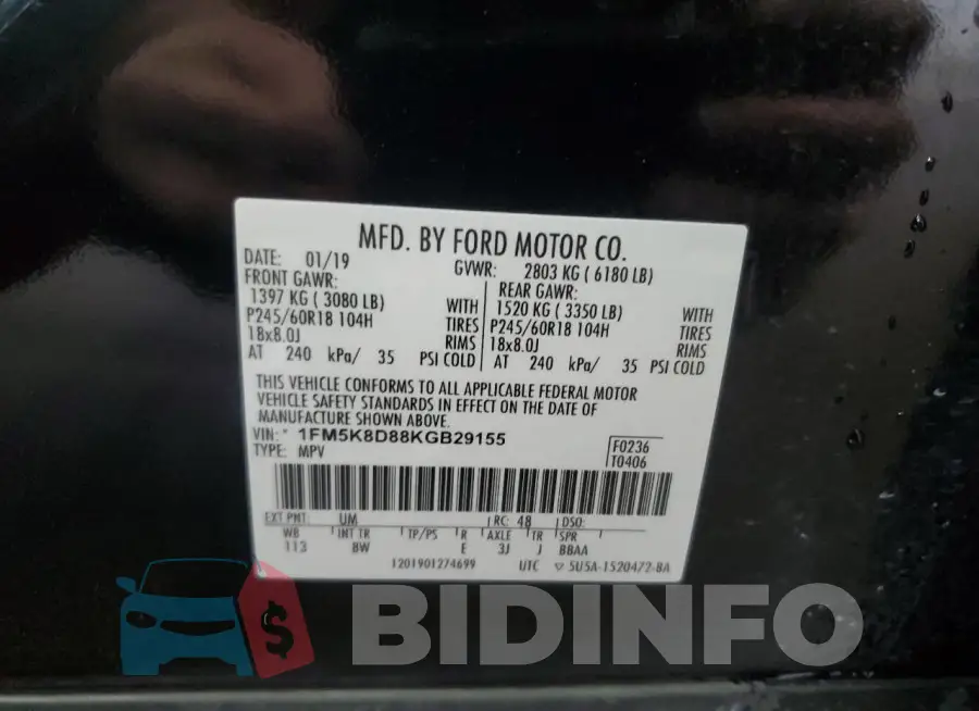1FM5K8D88KGB29155 Photo# 14
