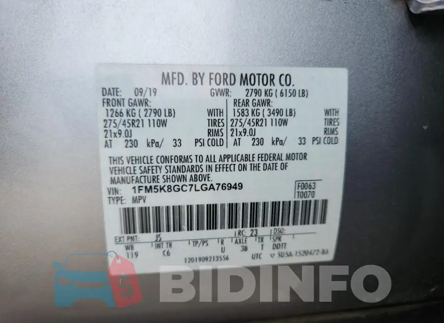 1FM5K8GC7LGA76949 Photo# 13