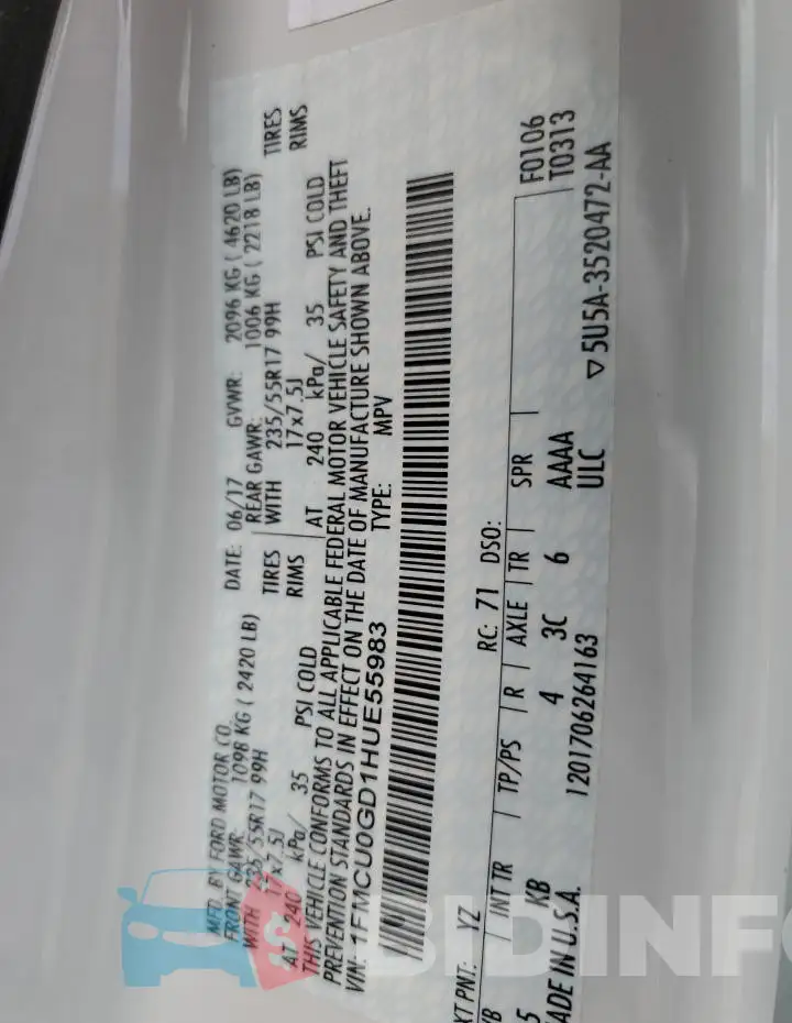 1FMCU0GD1HUE55983 Photo# 14
