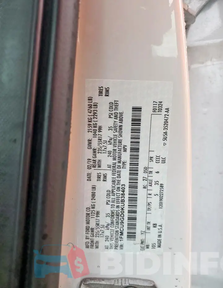 1FMCU9GD0KUB38403 Photo# 14