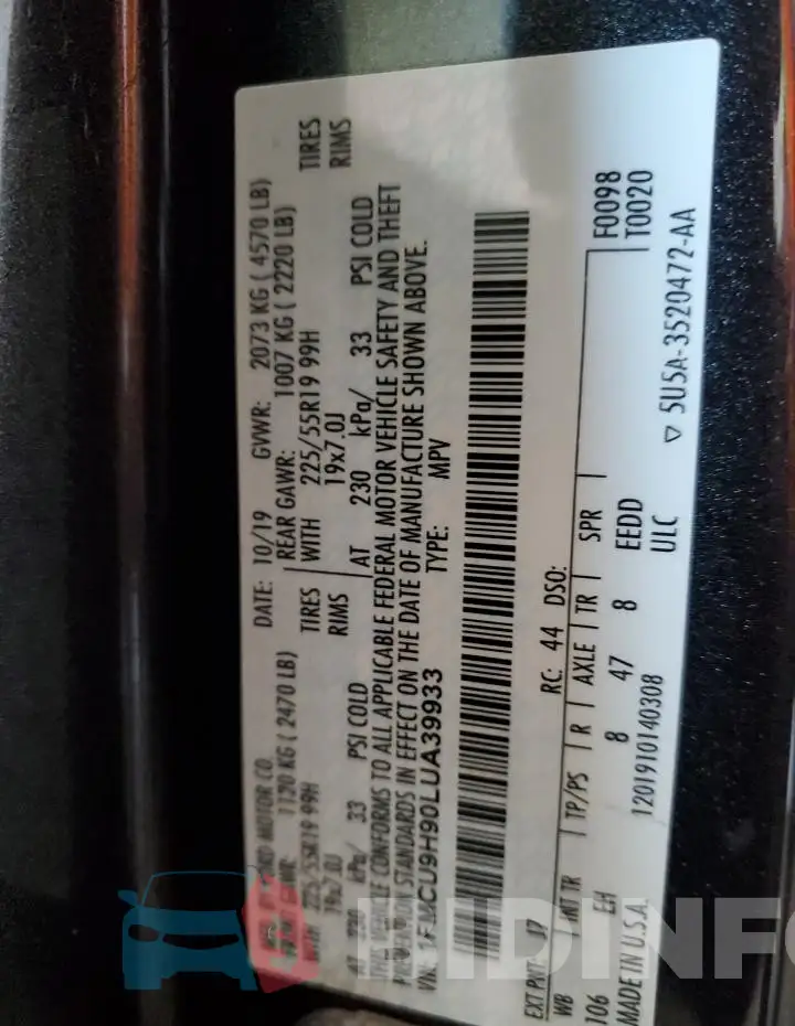 1FMCU9H90LUA39933 Photo# 14