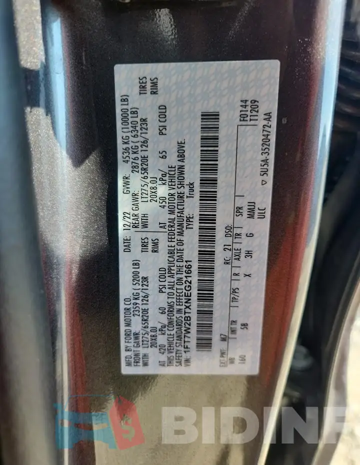 1FT7W2BTXNEG21661 Photo# 13