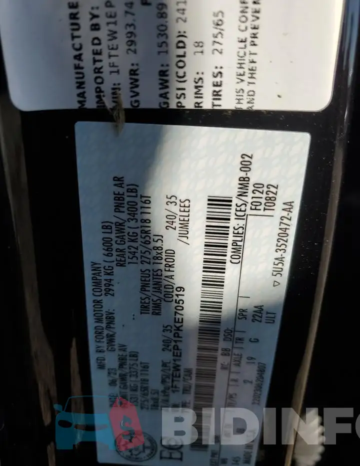 1FTEW1EP1PKE70519 Photo# 12