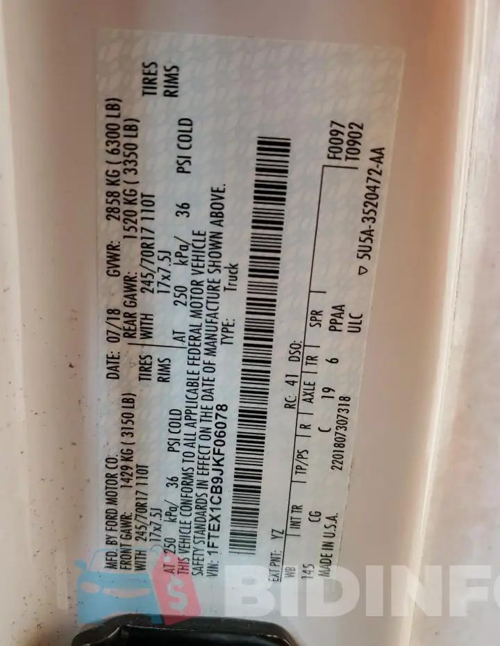 1FTEX1CB9JKF06078 Photo# 12