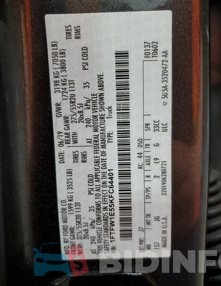 1FTFW1E55KFC64401 Photo# 12