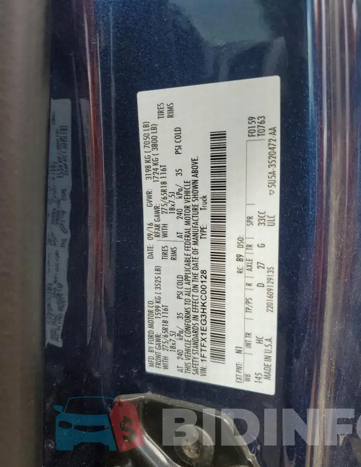 1FTFX1EG3HKC00128 Photo# 12