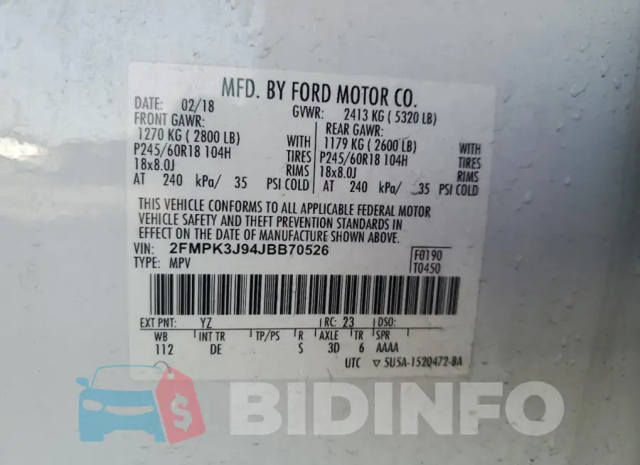 2FMPK3J94JBB70526 Photo# 13
