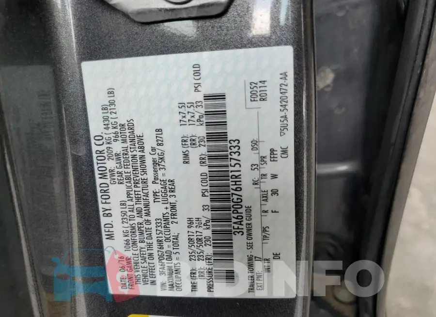 3FA6P0G76HR157333 Photo# 12