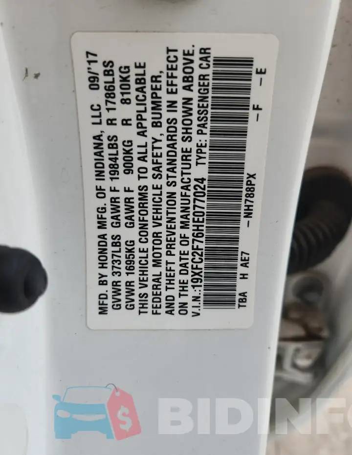 19XFC2F76HE077024 Photo# 13