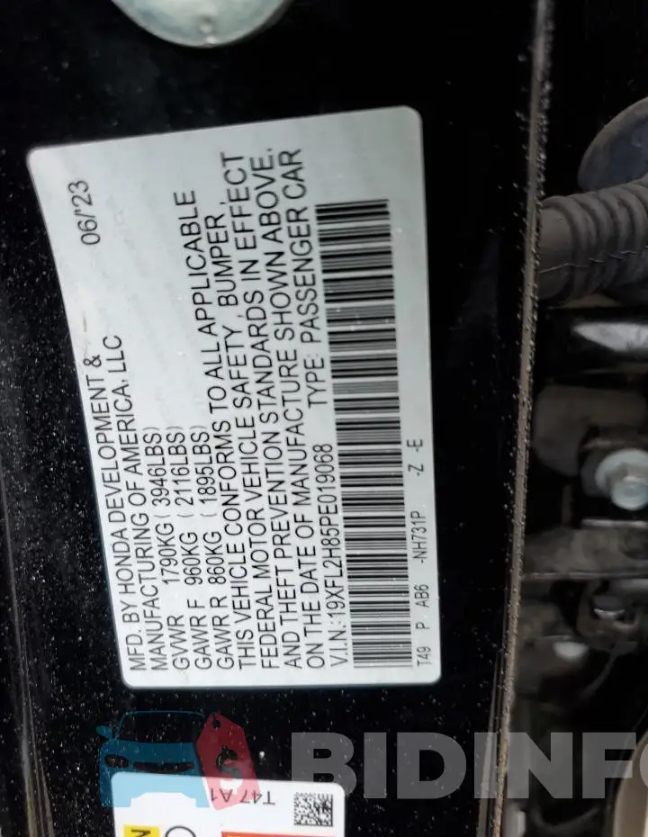 19XFL2H85PE019068 Photo# 12