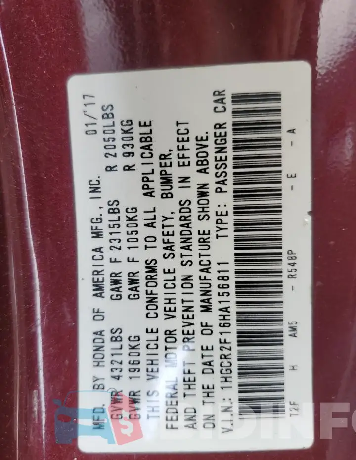1HGCR2F16HA156811 Photo# 12