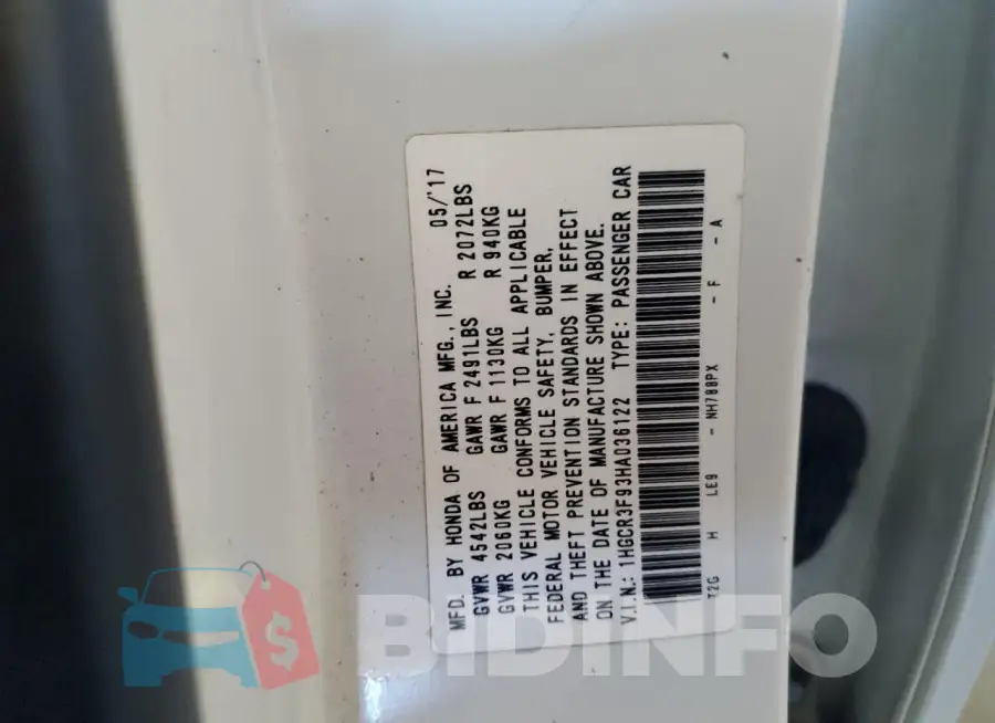 1HGCR3F93HA036122 Photo# 12