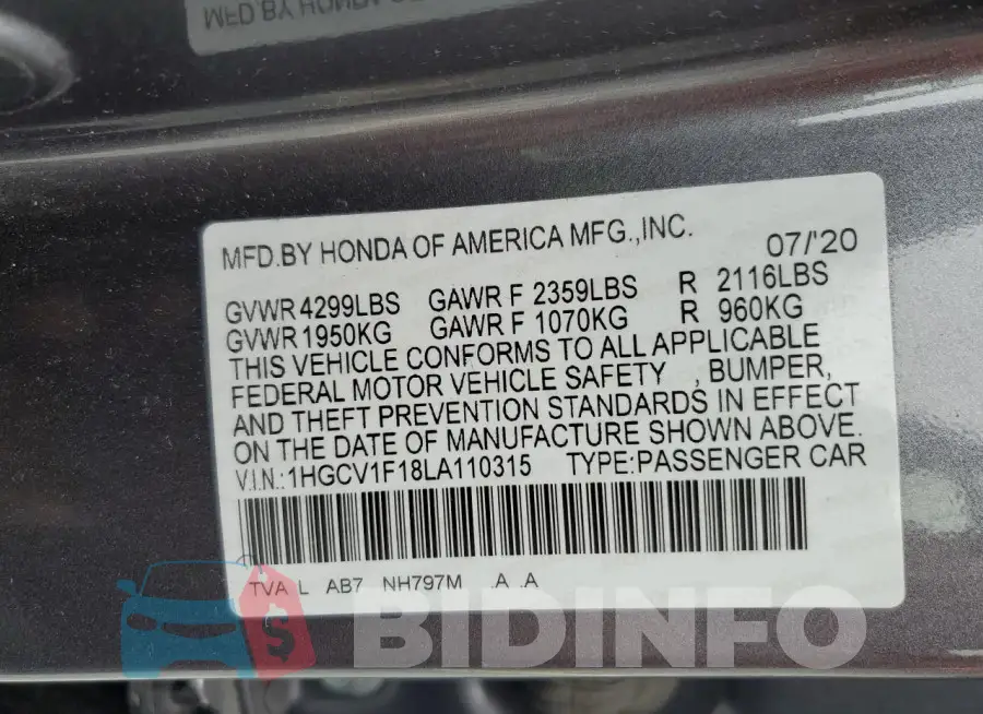 1HGCV1F18LA110315 Photo# 12